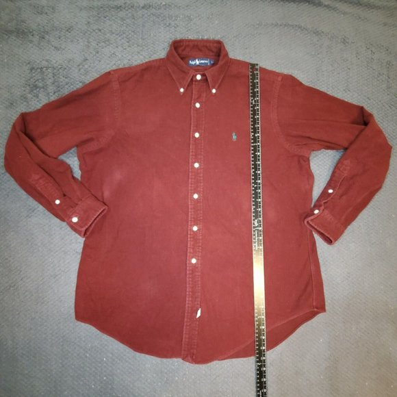 Ralph Lauren Button-Down Maroon Shirt Adult Large Green Pony Casual Mens - Picture 6 of 12